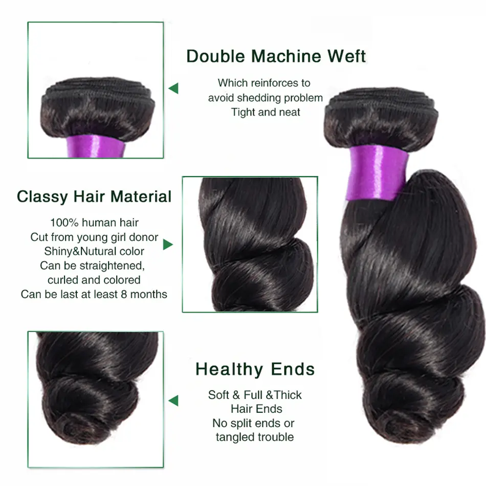 Loose Wave Bundles Human Hair Brazilian Hair Weave Bundles 3/4 PCS 100% Human Hair Bundles Loose Wave Hair Extensions Remy