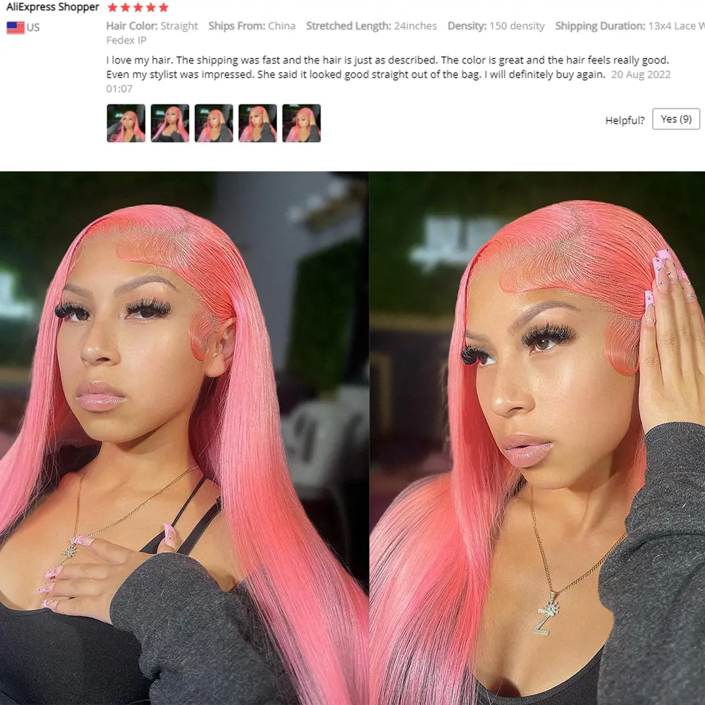 Light Pink 13x4 HD Lace Front Human Hair Wigs For Women Pre Plucked Brazilian Straight HD Lace Frontal Wigs 100% Human Hair Wig