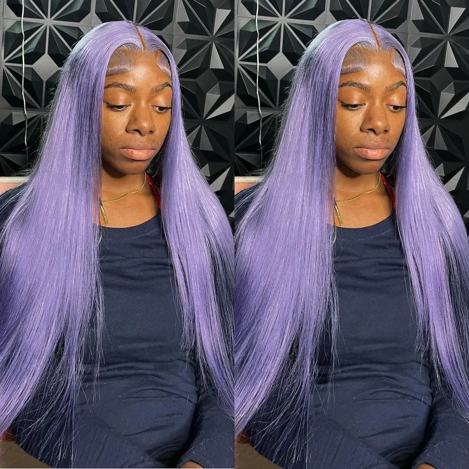13x4 Purple Lace Front Human Hair Wig Brazilian 613 Blonde Lace Frontal Wig Pre Plucked Long Straight Lavender Colored Lace Wigs