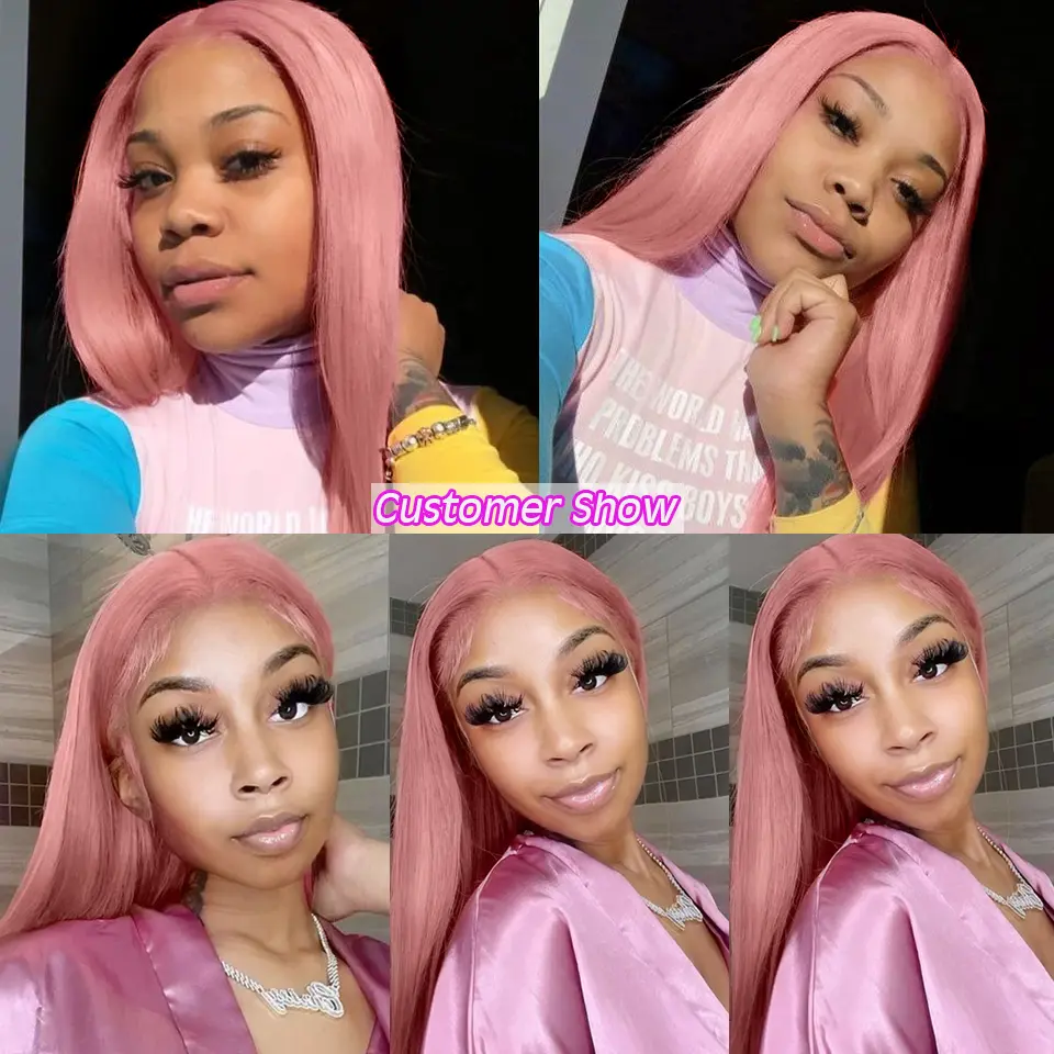 Light Pink 13x4 HD Lace Front Human Hair Wigs For Women Pre Plucked Brazilian Straight HD Lace Frontal Wigs 100% Human Hair Wig