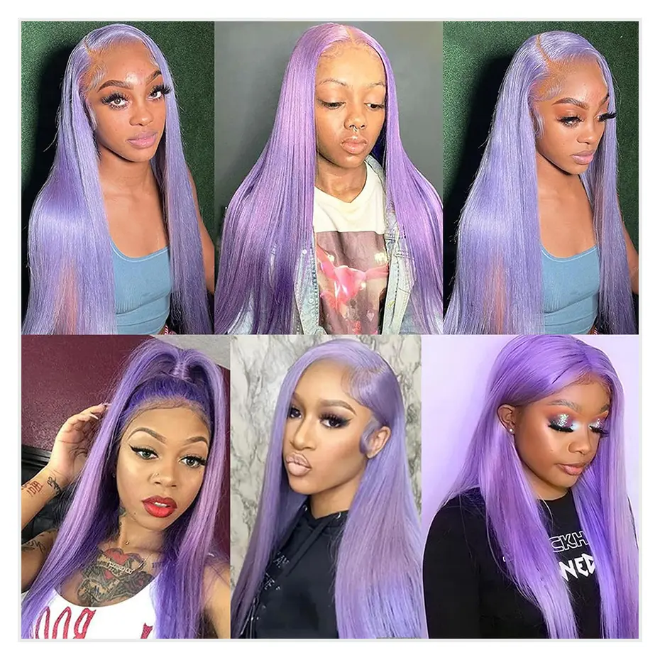 13x4 Purple Lace Front Human Hair Wig Brazilian 613 Blonde Lace Frontal Wig Pre Plucked Long Straight Lavender Colored Lace Wigs
