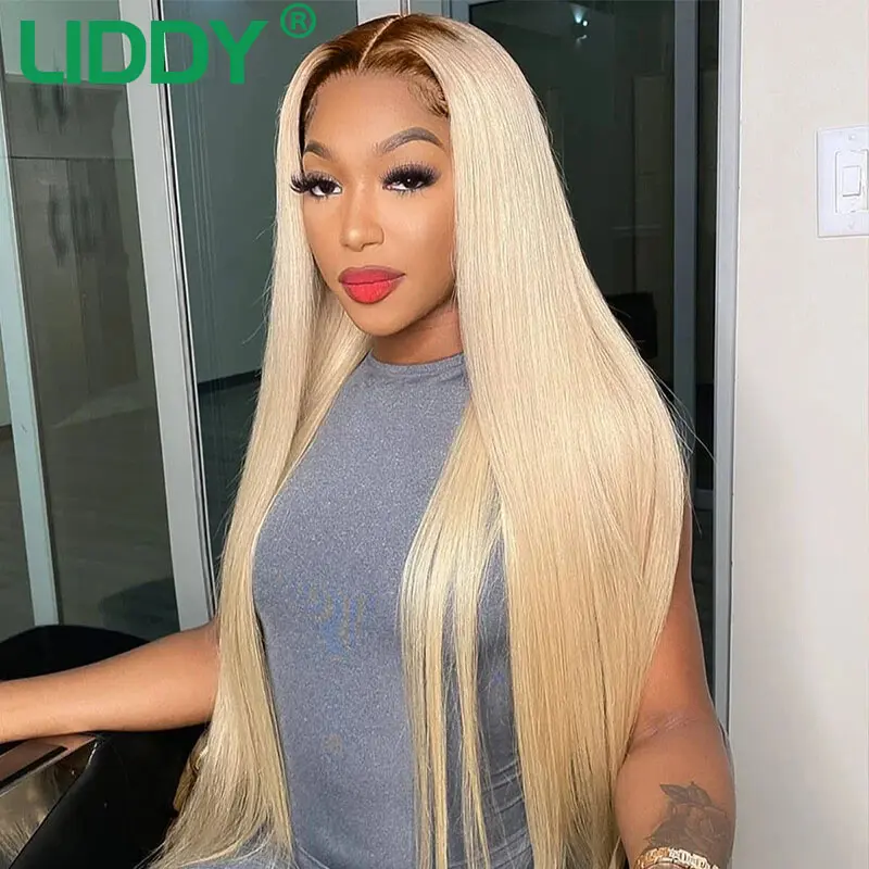 250% T4/613 Wig 13x4 Transparent Lace Front Human Hair Wigs Brown 613 Ombre Blonde Lace Frontal Wig Bone Straight Lace Front Wig
