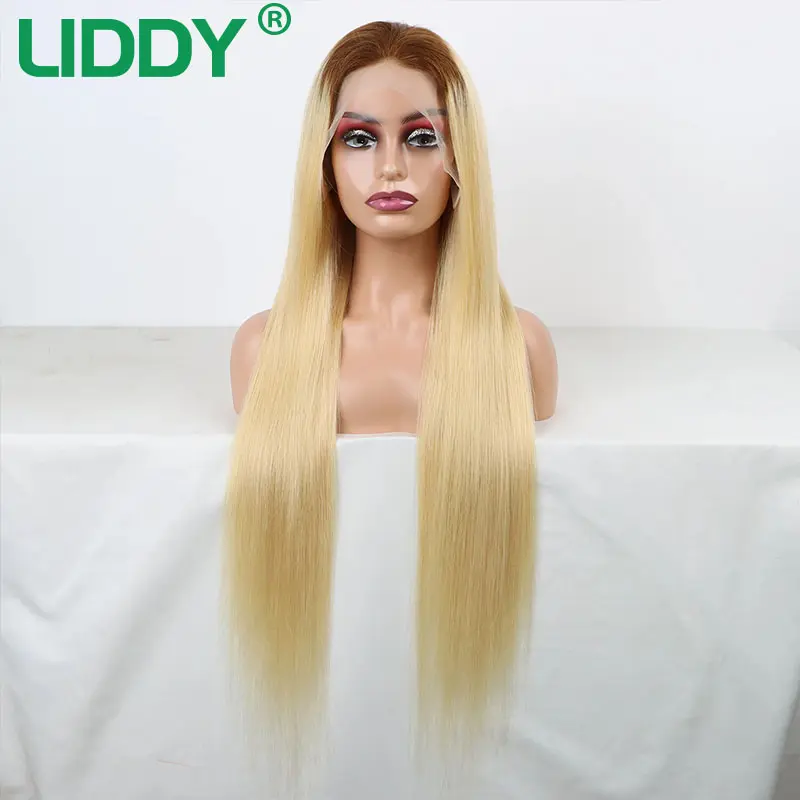250% T4/613 Wig 13x4 Transparent Lace Front Human Hair Wigs Brown 613 Ombre Blonde Lace Frontal Wig Bone Straight Lace Front Wig