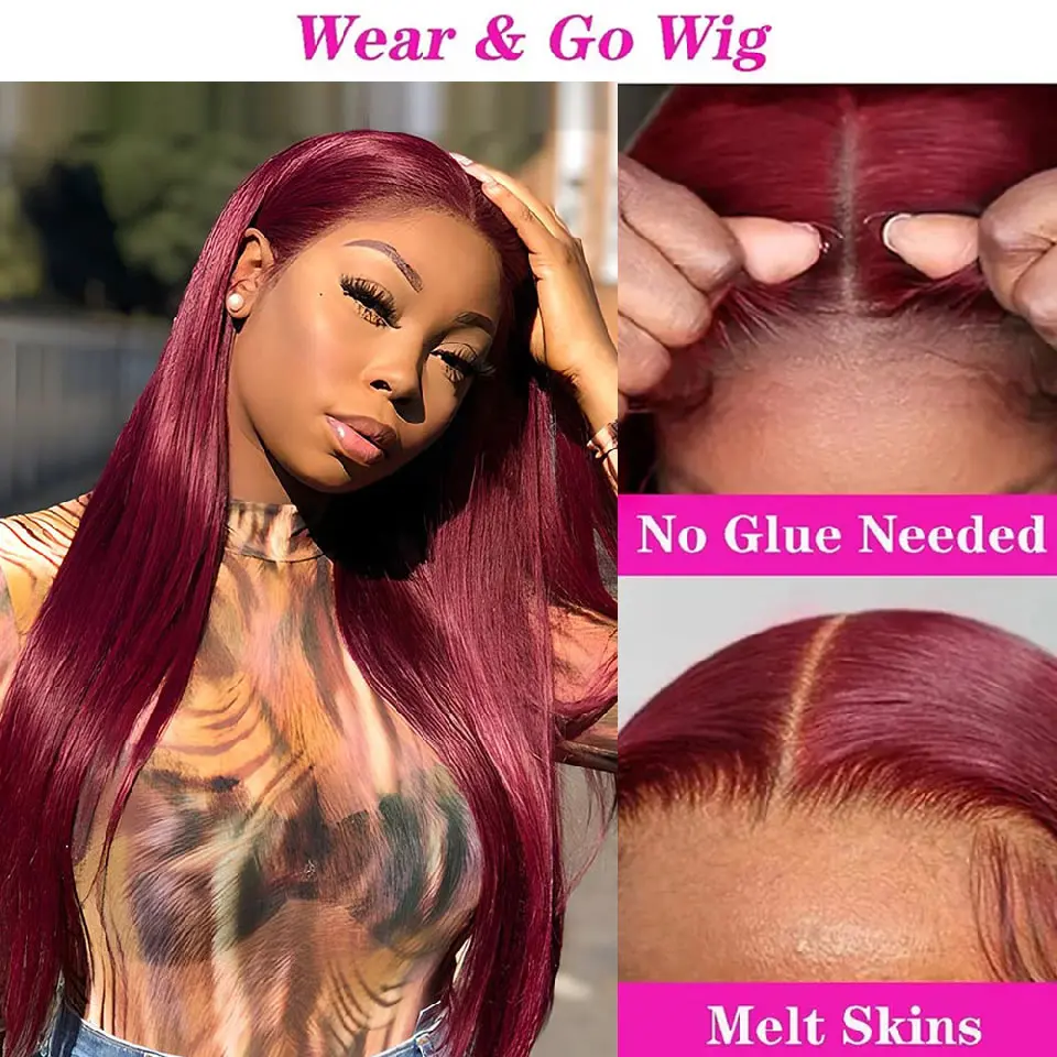 250% Glueless Wigs Human Hair 5X5 9X6 Burgundy Human Hair Wigs Ready To Wear And Go Brazilian Straight 99j Colored On Sale Remy