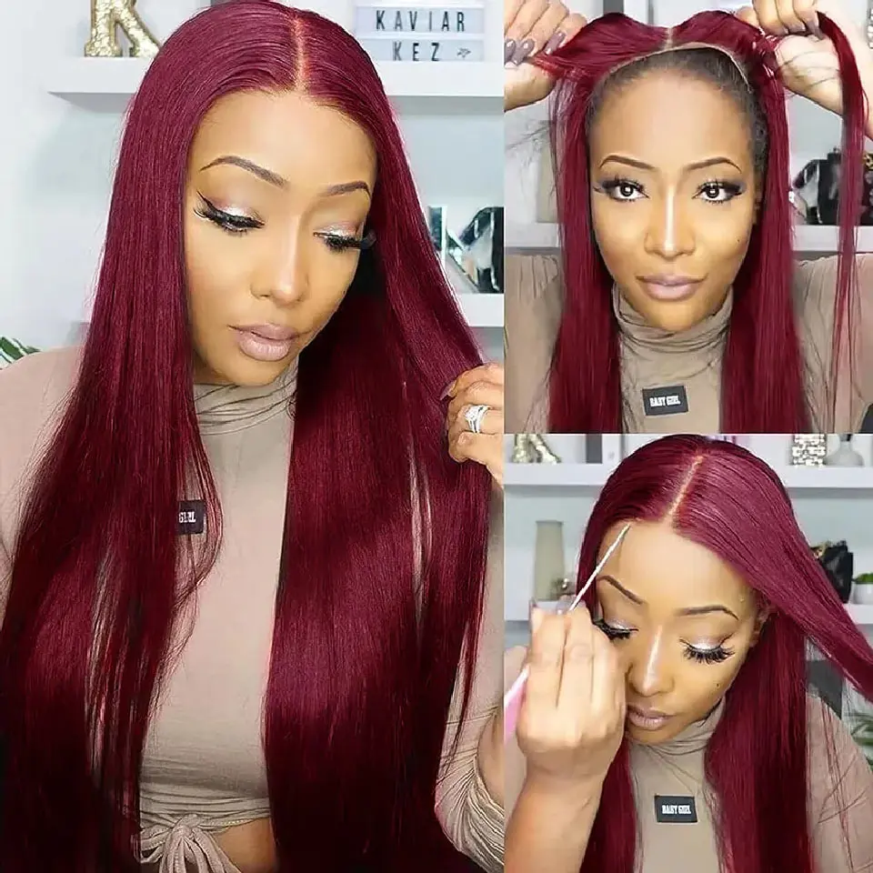 250% Glueless Wigs Human Hair 5X5 9X6 Burgundy Human Hair Wigs Ready To Wear And Go Brazilian Straight 99j Colored On Sale Remy