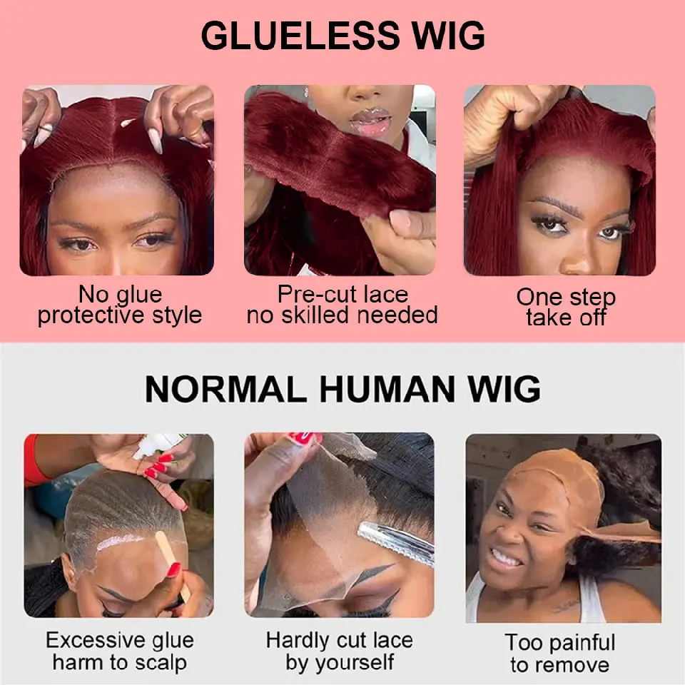 250% Glueless Wigs Human Hair 5X5 9X6 Burgundy Human Hair Wigs Ready To Wear And Go Brazilian Straight 99j Colored On Sale Remy