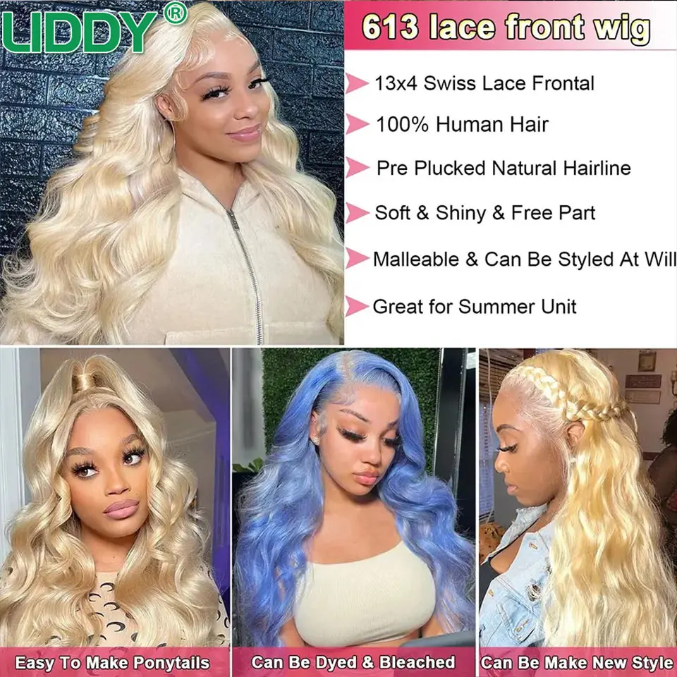 613 Honey Blonde Body Wave Lace Front Human Hair Wigs for Women  Colored 613 13x4 Lace Front Human Hair Wig For Women
