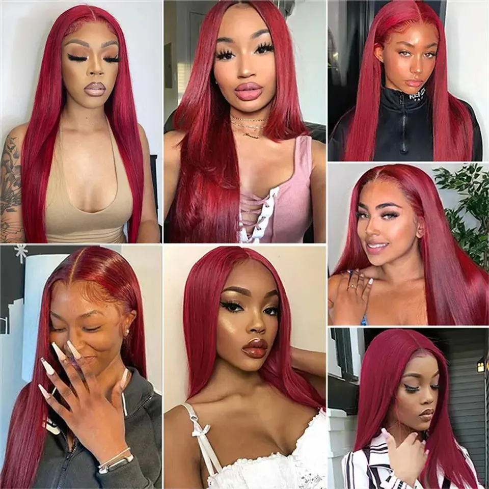 250% Glueless Wigs Human Hair 5X5 9X6 Burgundy Human Hair Wigs Ready To Wear And Go Brazilian Straight 99j Colored On Sale Remy