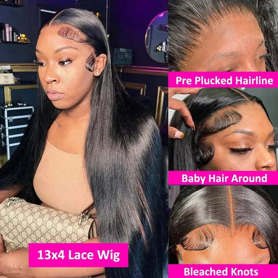 30 Inch 250 Density Bone Straight 13X6 Hd Lace Frontal Wig 13X4 Transparent Lace Front Pre Plucked 100% Human Hair For Women