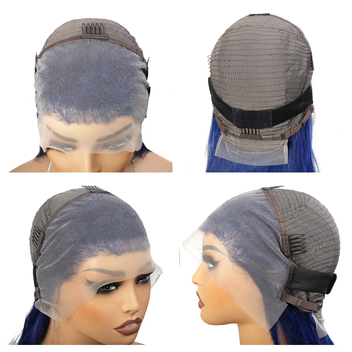 Dark Blue Lace Front Human Hair Wigs Preplucked Brazilian Bone Straight 13x4 Lace Frontal Human Hair Wig Bleached Knots Remy Wig