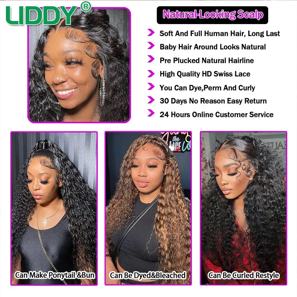 250% 30 Inch 13x6 Hd Lace Frontal Wig Human Hair Deep Wave Wig Curly Wigs 13x4 Water Wave 360 Lace Front Human Hair Wig