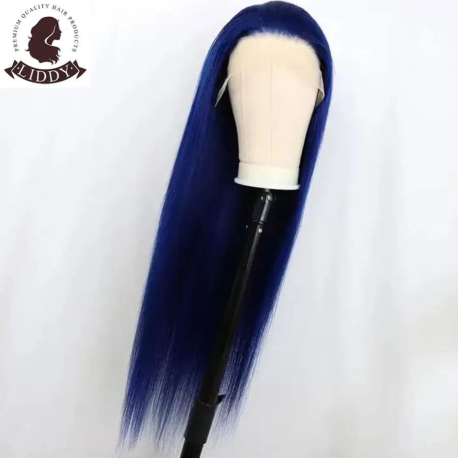 Midnight Blue Straight Lace Front Wig Human Hair Wigs Brazilian 13X4 Lace Front Wig Dark Blue 4x4 Lace Closure Wig For Women