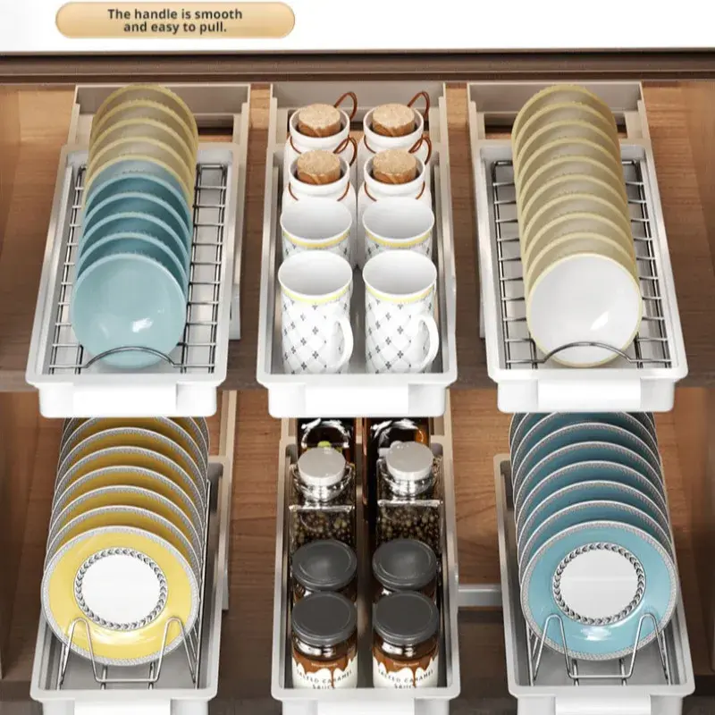 Kitchen Drainage Rack Dish Drainer Rack Seasoning Organizer Pull Out Kitchen Drainer Rack