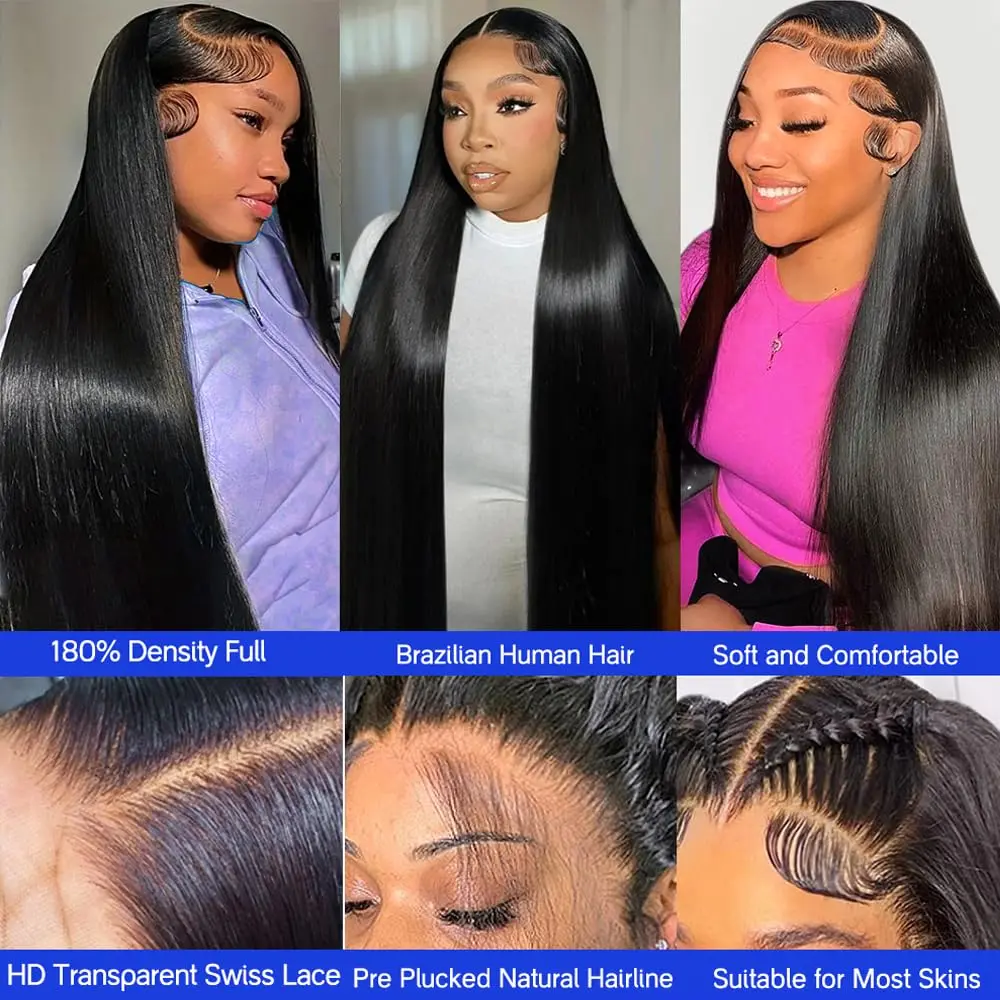 360 Full Lace Wig 13X4 Transparent Lace Front Human Hair Wigs For Women 30 36 Inch Brazilian Bone Straight 13x6 Lace Frontal Wig