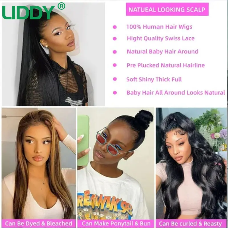 360 Full Lace Wig 13X4 Transparent Lace Front Human Hair Wigs For Women 30 36 Inch Brazilian Bone Straight 13x6 Lace Frontal Wig