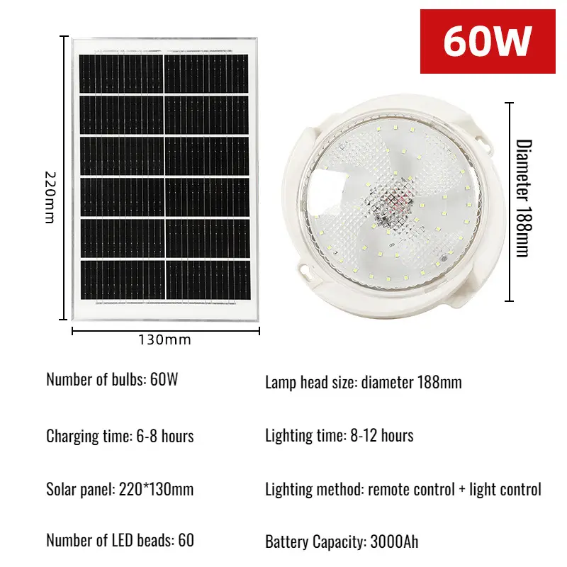 60W LED Solar Ceiling Light Pendant Light High Power Indoor Remote Control Ceiling Light Balcony Ceiling Light