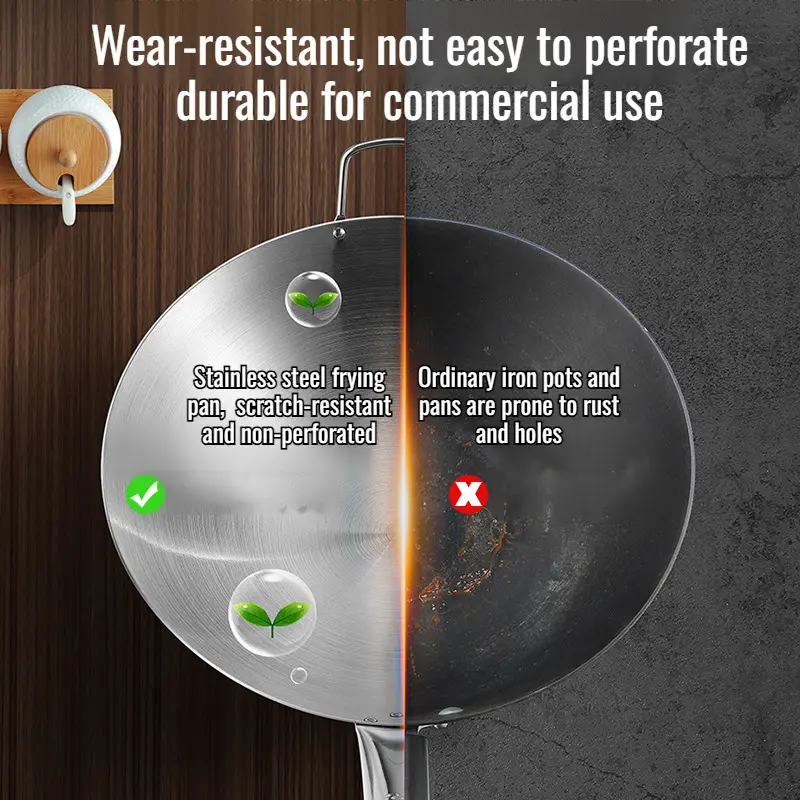 Stainless Steel Frying Pan Non-stick Double-ear Frying Pan Healthy Uncoated Thicker Material Suitable for Gas Stoves Even Heat