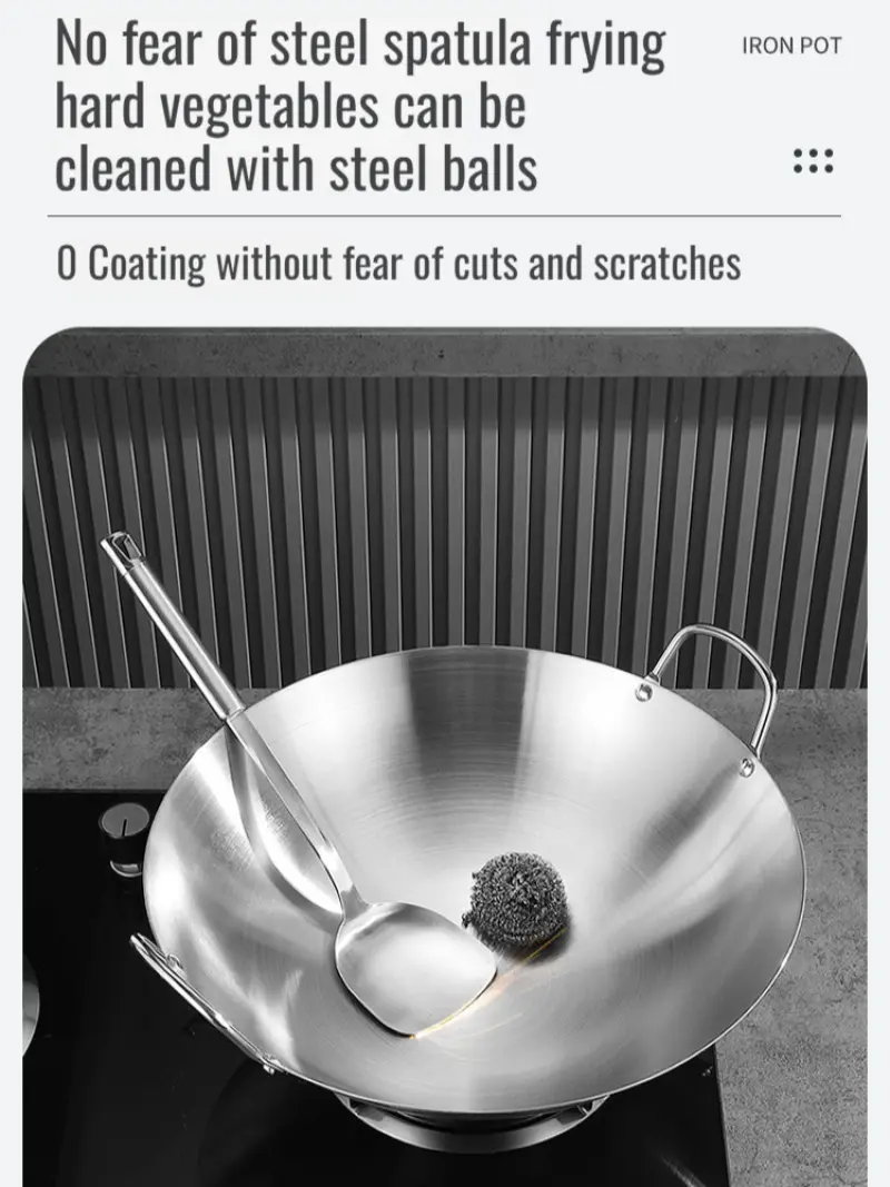 Stainless Steel Frying Pan Non-stick Double-ear Frying Pan Healthy Uncoated Thicker Material Suitable for Gas Stoves Even Heat
