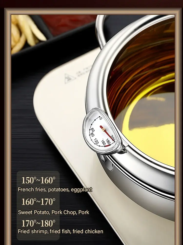 Japanese Deep Frying Pot with a Thermometer and a Lid 304 Stainless Steel Deep Fryer  Cooking Tools