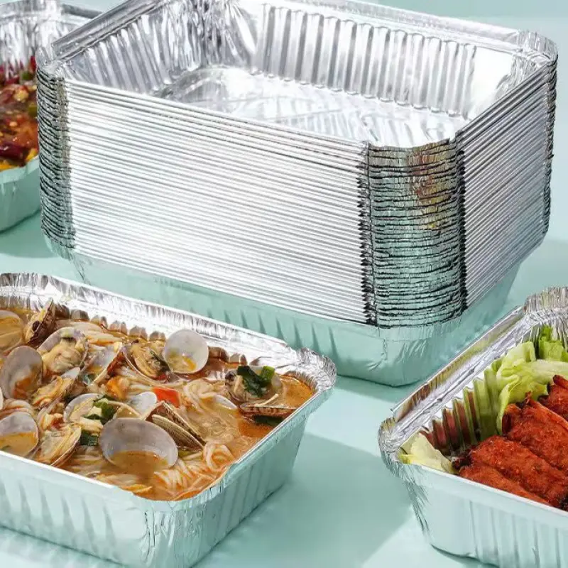 Disposable fast food takeaway box packaged meal box barbecue heatable aluminum foil tin paper box clam fast food takeaway box