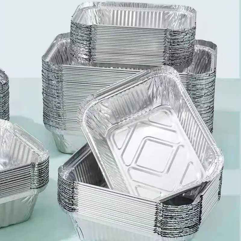 Disposable fast food takeaway box packaged meal box barbecue heatable aluminum foil tin paper box clam fast food takeaway box
