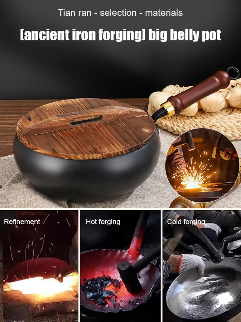 🚀Extremely fast delivery Fish scale pattern healthy pot Multi-stove applicable frying pan uncoated fine iron frying pan