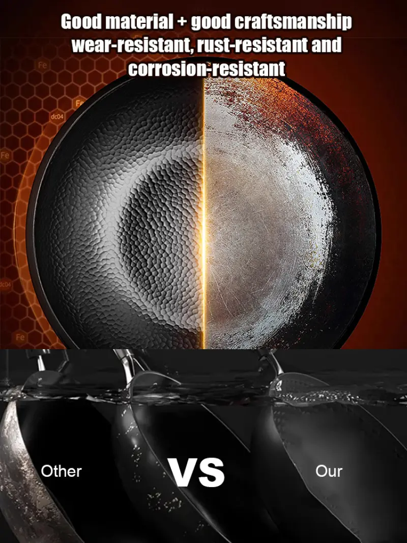 🚀Extremely fast delivery Fish scale pattern healthy pot Multi-stove applicable frying pan uncoated fine iron frying pan