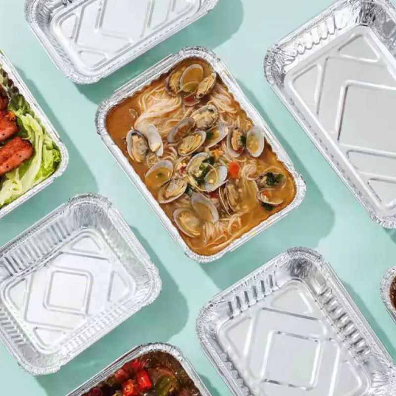 Disposable fast food takeaway box packaged meal box barbecue heatable aluminum foil tin paper box clam fast food takeaway box