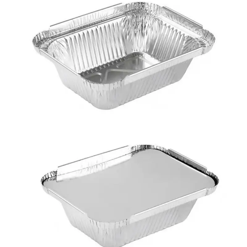 Disposable fast food takeaway box packaged meal box barbecue heatable aluminum foil tin paper box clam fast food takeaway box