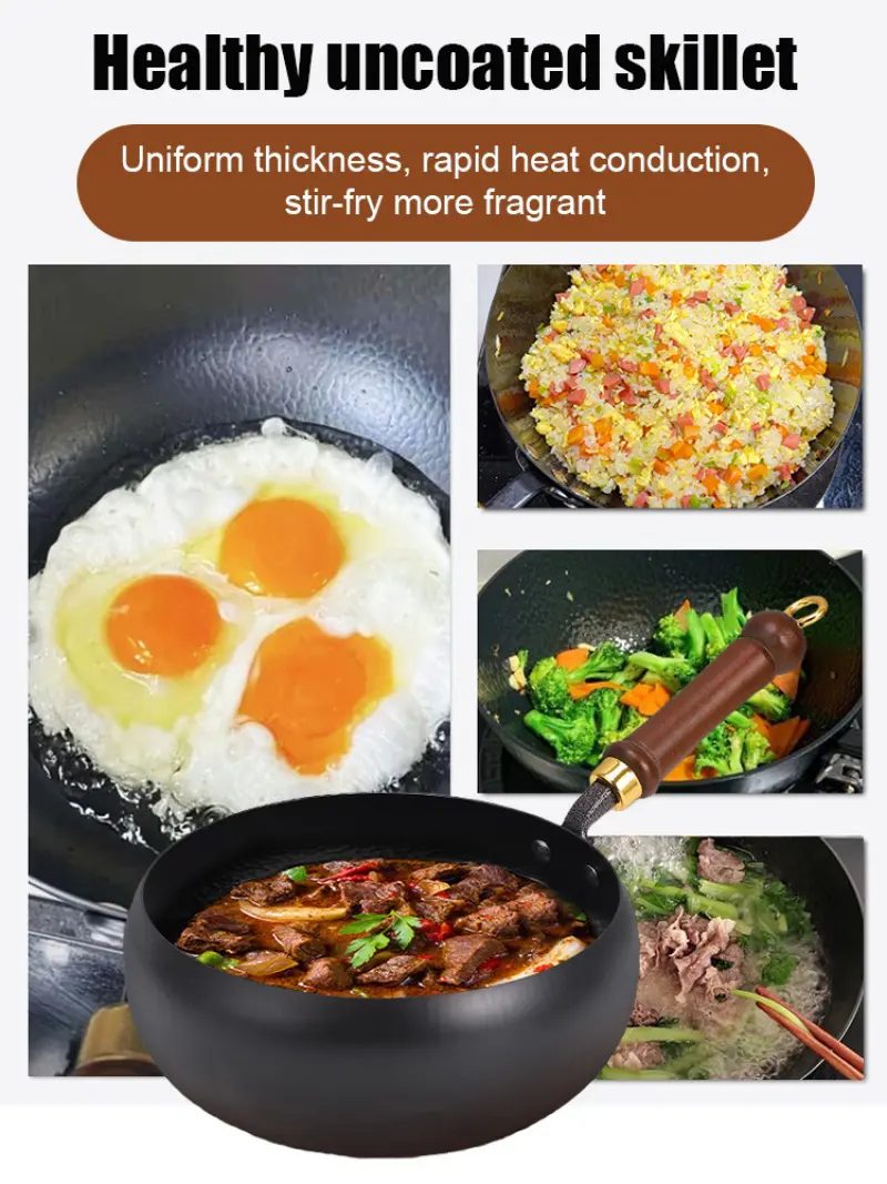 🚀Extremely fast delivery Fish scale pattern healthy pot Multi-stove applicable frying pan uncoated fine iron frying pan