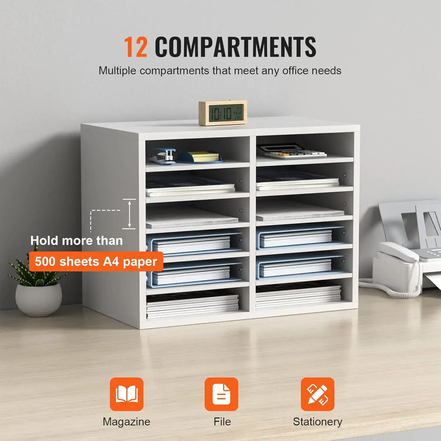 Literature Organizers, 12 Compartments Office Mailbox with Adjustable Shelves