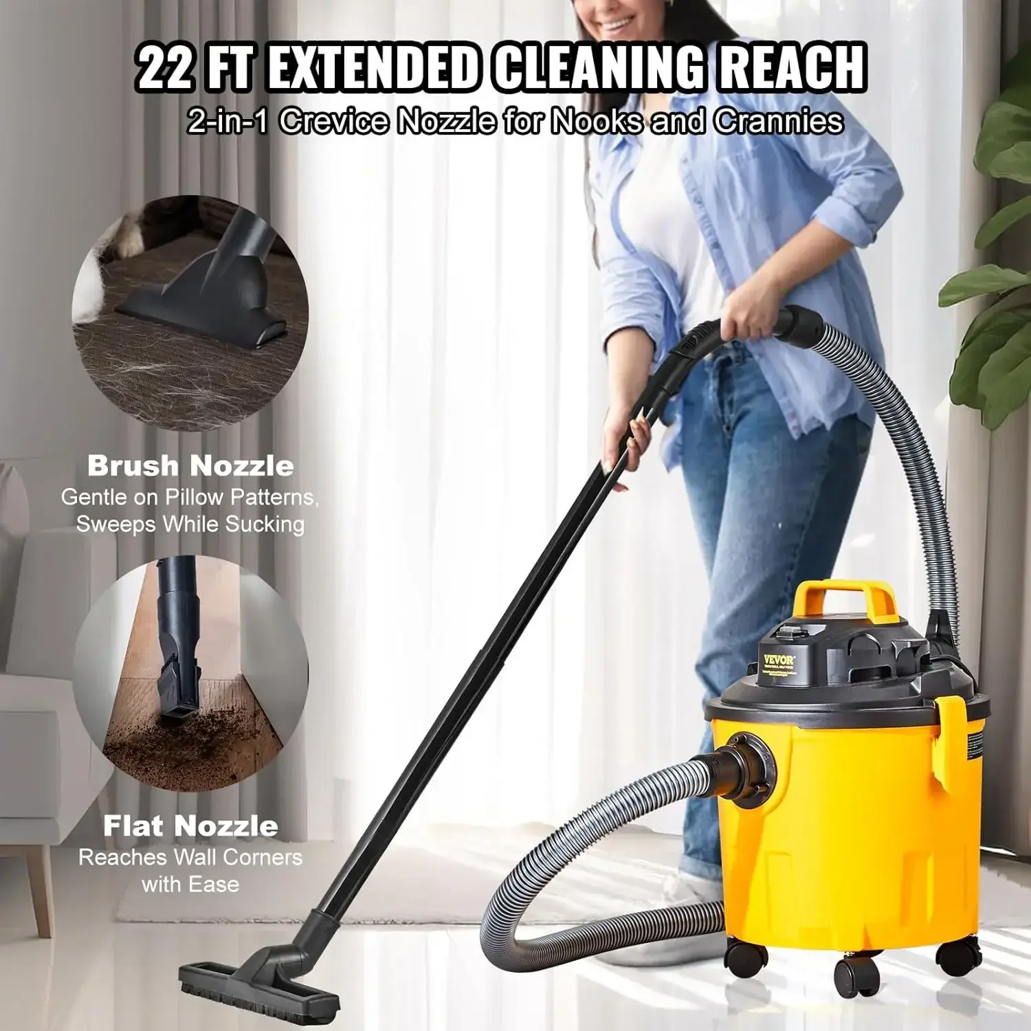 Shop Vacuum Wet and Dry, 5 Gallon 6 Peak HP Wet/Dry Vac, Powerful Suction with Blower Function with