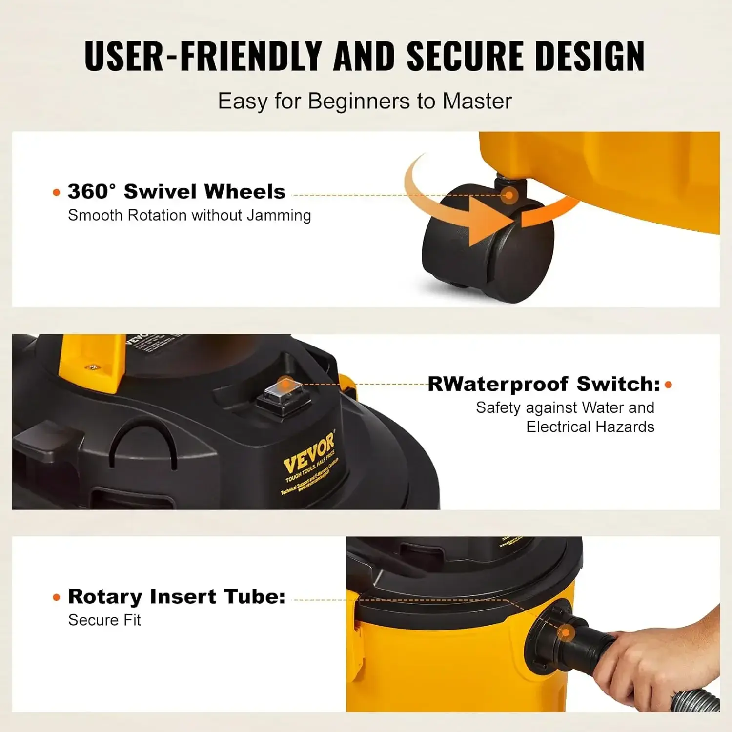 Shop Vacuum Wet and Dry, 5 Gallon 6 Peak HP Wet/Dry Vac, Powerful Suction with Blower Function with
