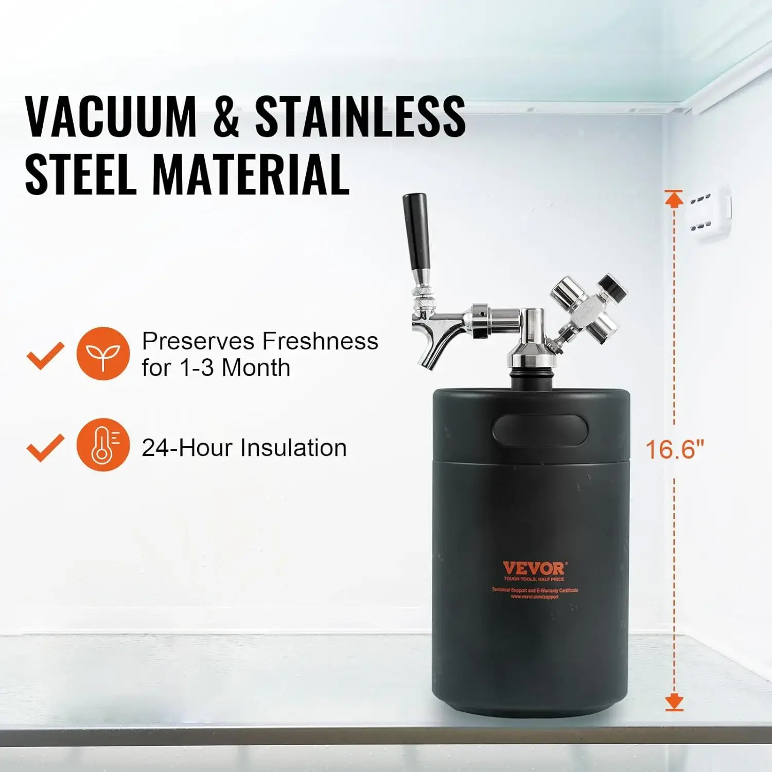 Beer Growler Tap System, 170Oz 5L Mini Keg, 304 Stainless Steel Pressurized Beer Growler, Keg Growler with Pressure Display
