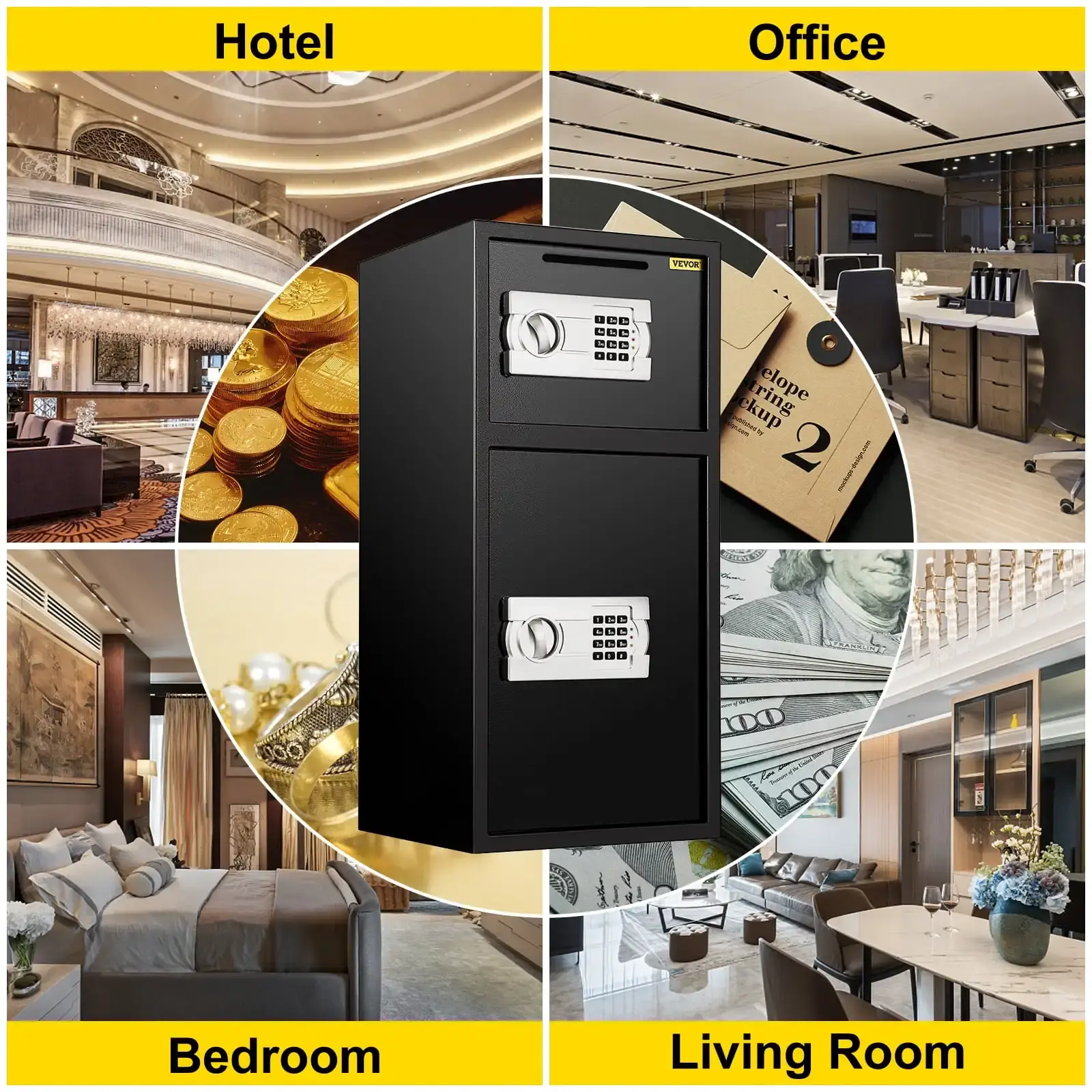 Large Double Door Security Safe Box 2.6 Cubic Feet Steel Safe Box Strong Box with Digital Lock for Money Jewelry Black