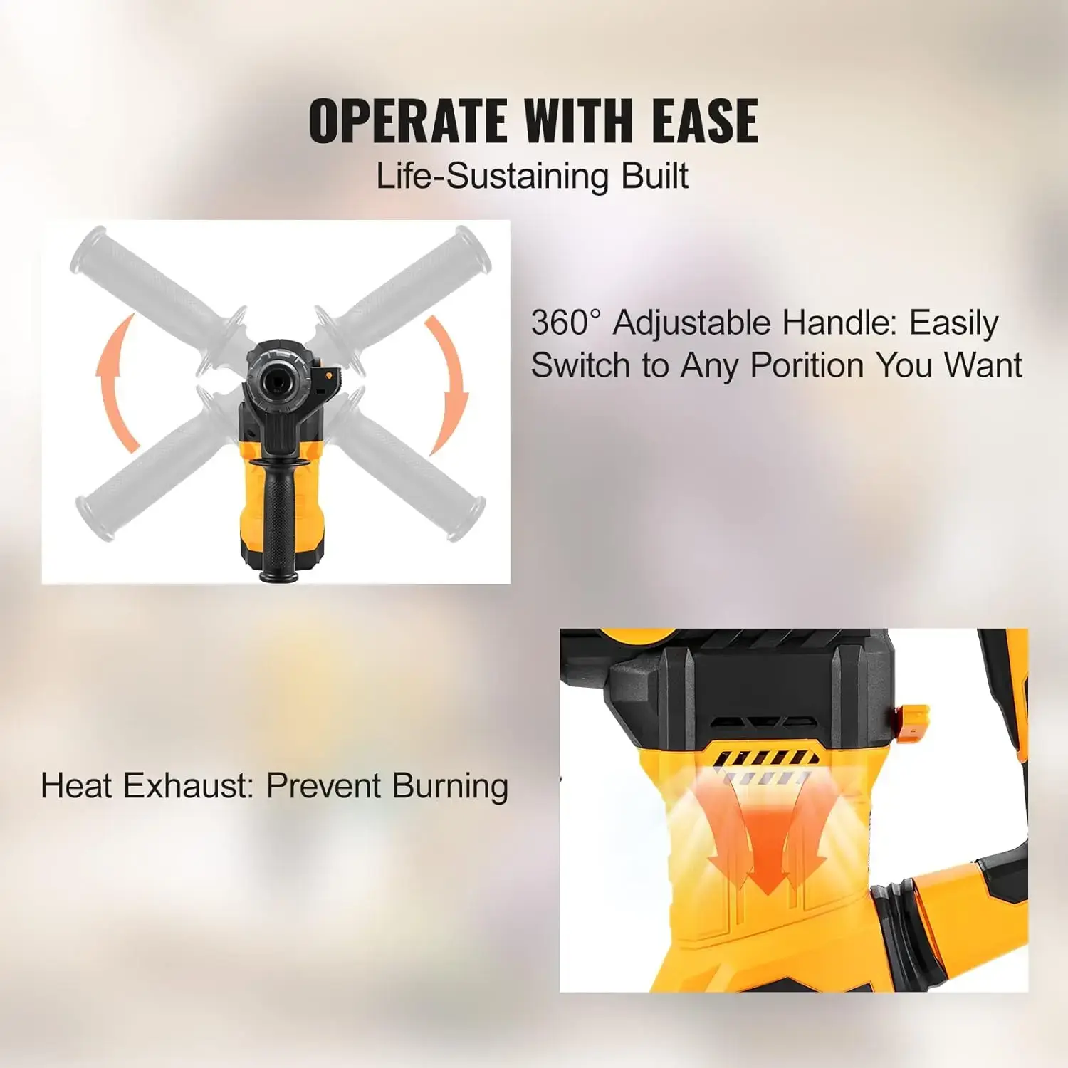 1-1/4 Inch SDS-Plus Rotary Hammer Drill, 13 Amp Corded Drills, Heavy Duty Chipping Hammers w/Vibration Control & Safety Clutch