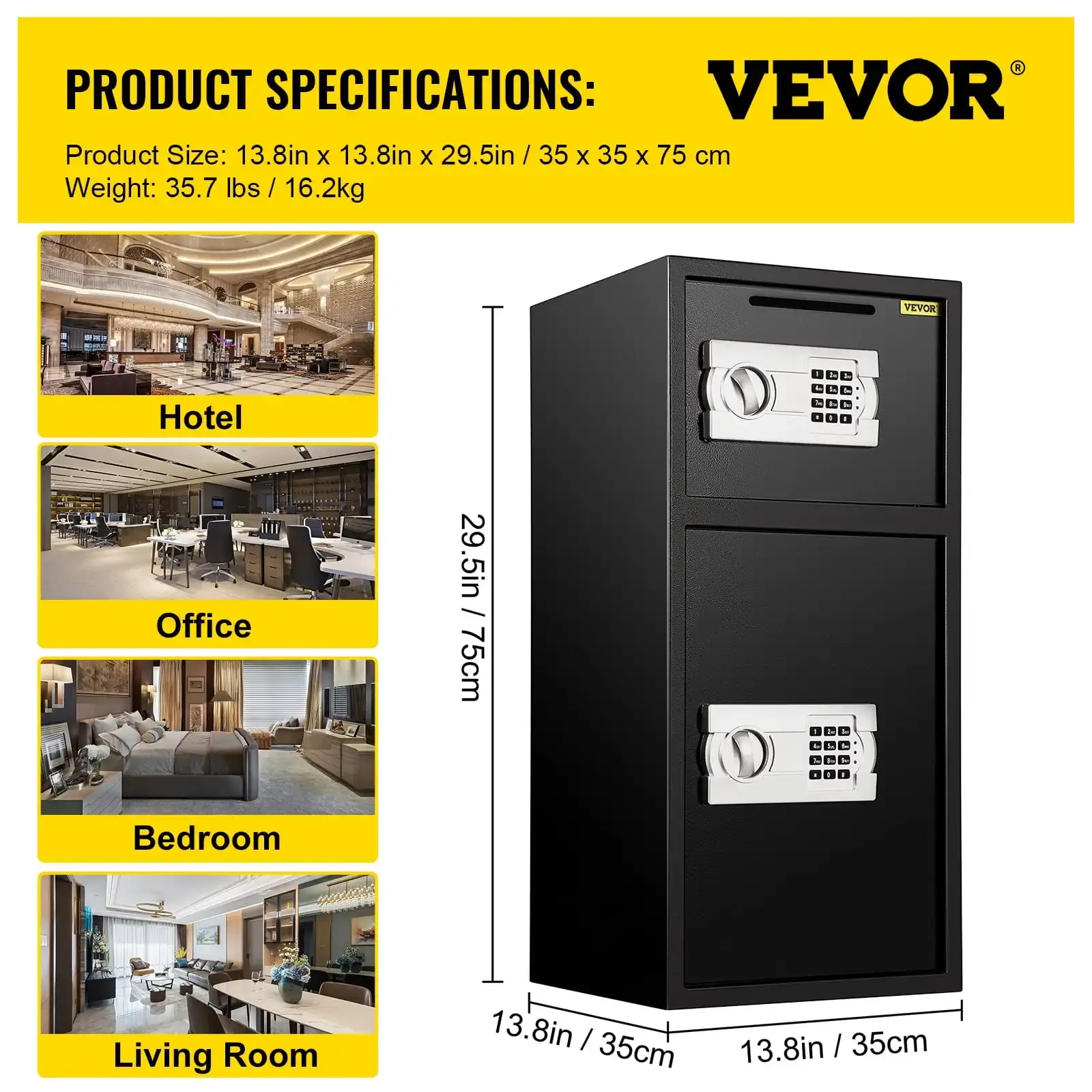 Large Double Door Security Safe Box 2.6 Cubic Feet Steel Safe Box Strong Box with Digital Lock for Money Jewelry Black