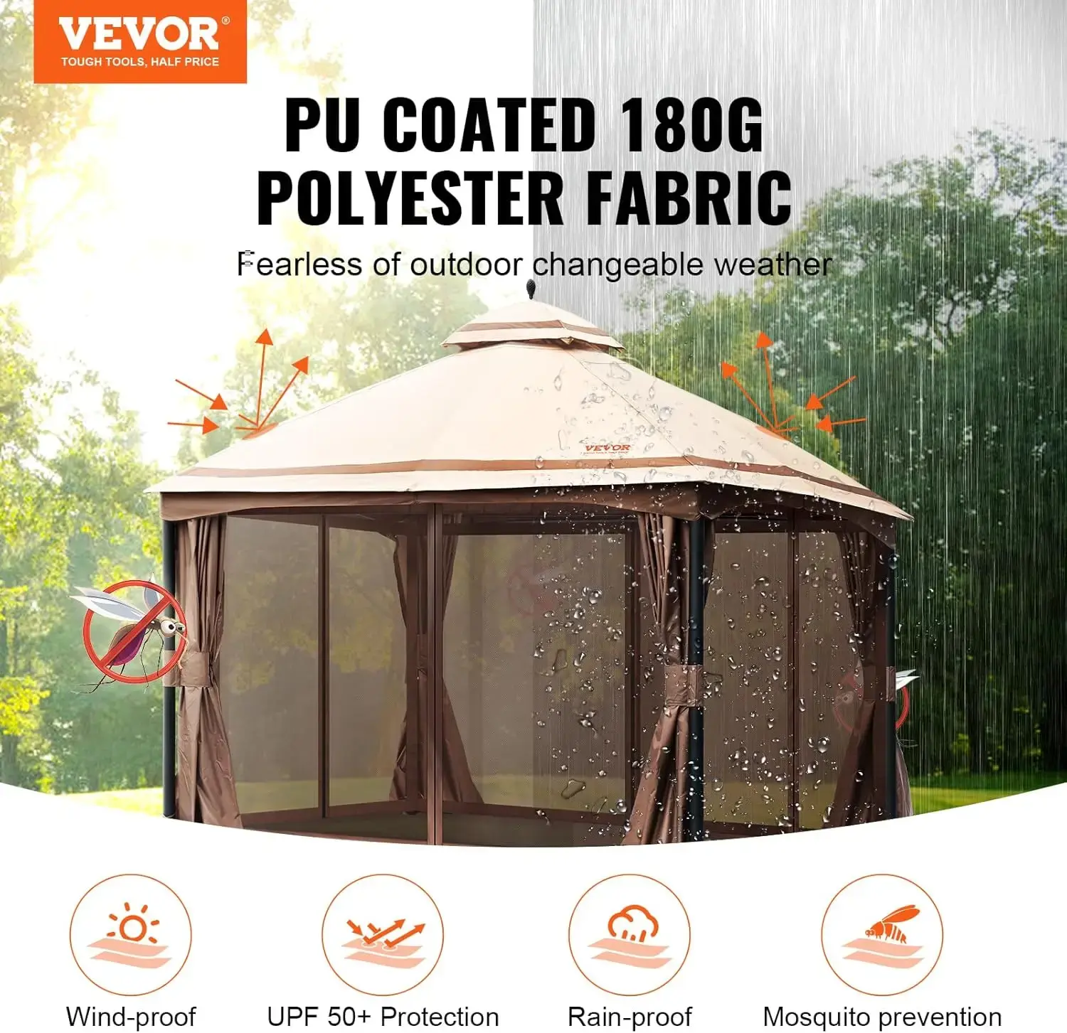 Patio Gazebo for 10-12 Person, 10 x 13 FT Backyard Gazebo, with Mosquito Netting, Metal Frame, and PU Coated 180G Polyester