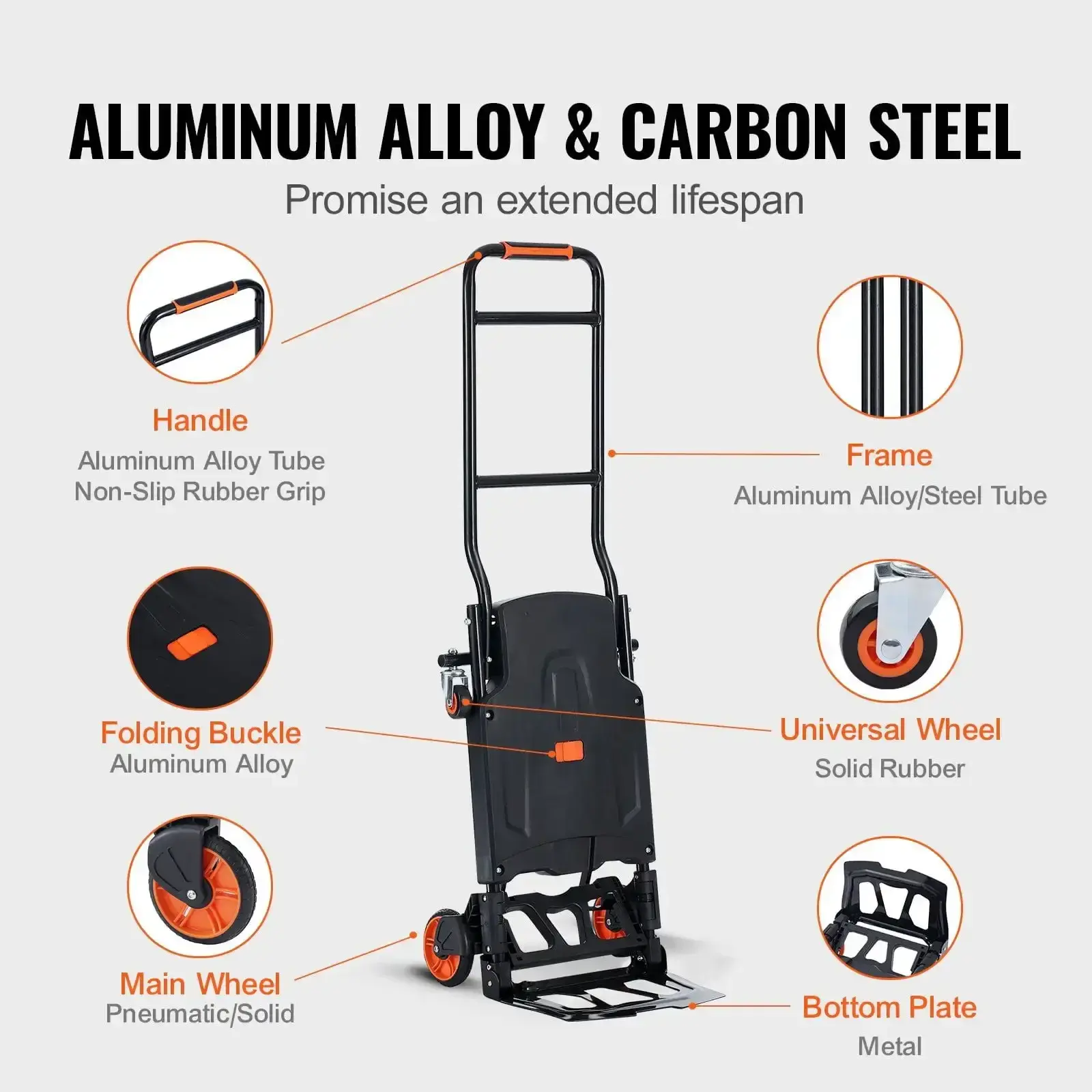 Aluminum Hand Truck, 2 in 1, 300 lbs Load Capacity, Heavy Duty Industrial Convertible Folding Hand Truck and Dolly