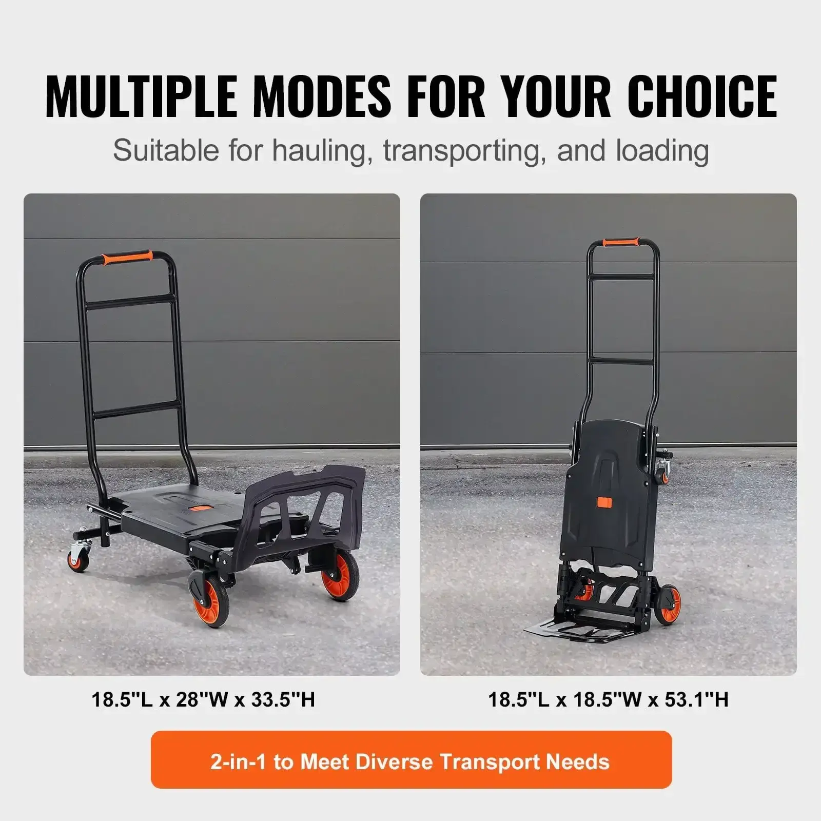 Aluminum Hand Truck, 2 in 1, 300 lbs Load Capacity, Heavy Duty Industrial Convertible Folding Hand Truck and Dolly