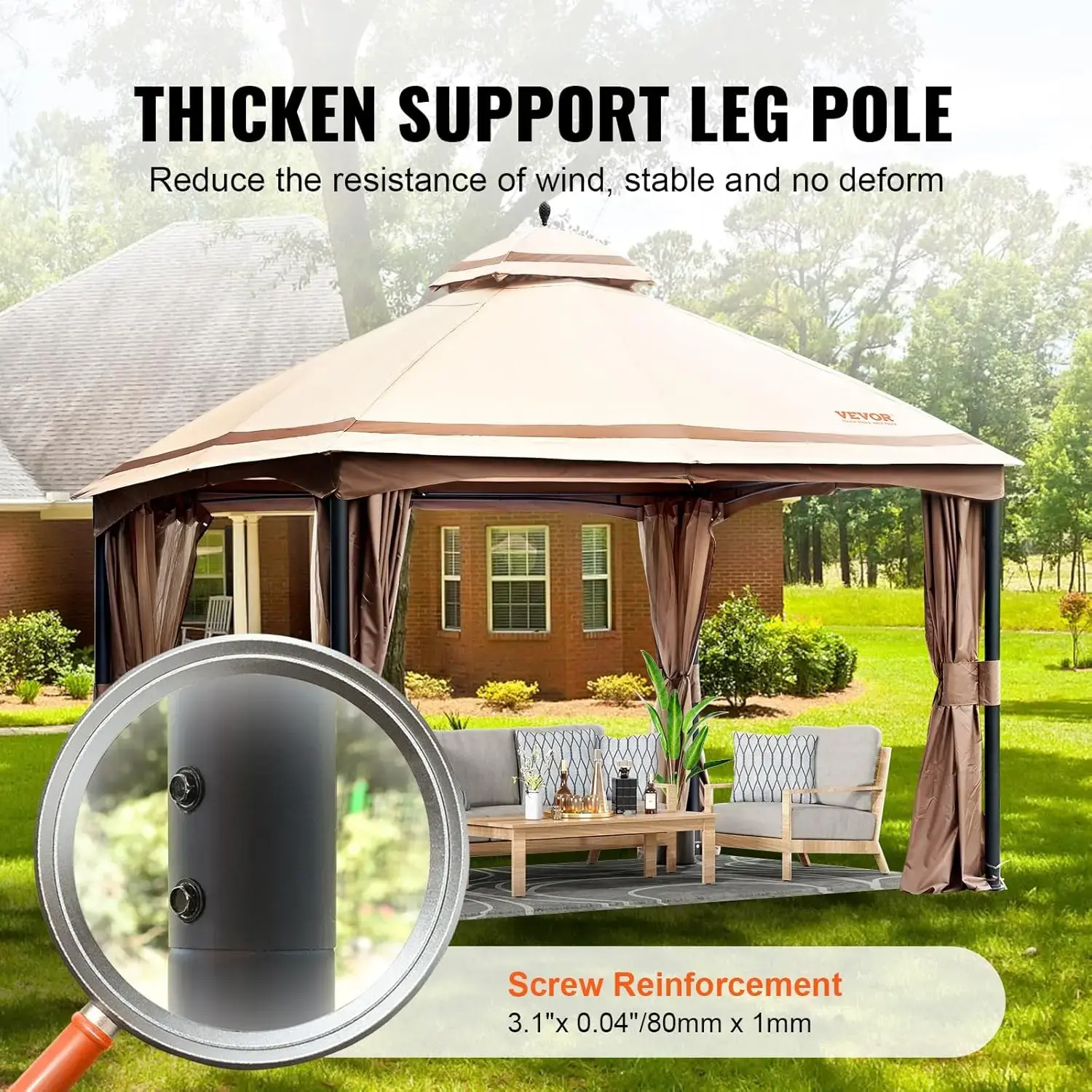 Patio Gazebo for 10-12 Person, 10 x 13 FT Backyard Gazebo, with Mosquito Netting, Metal Frame, and PU Coated 180G Polyester