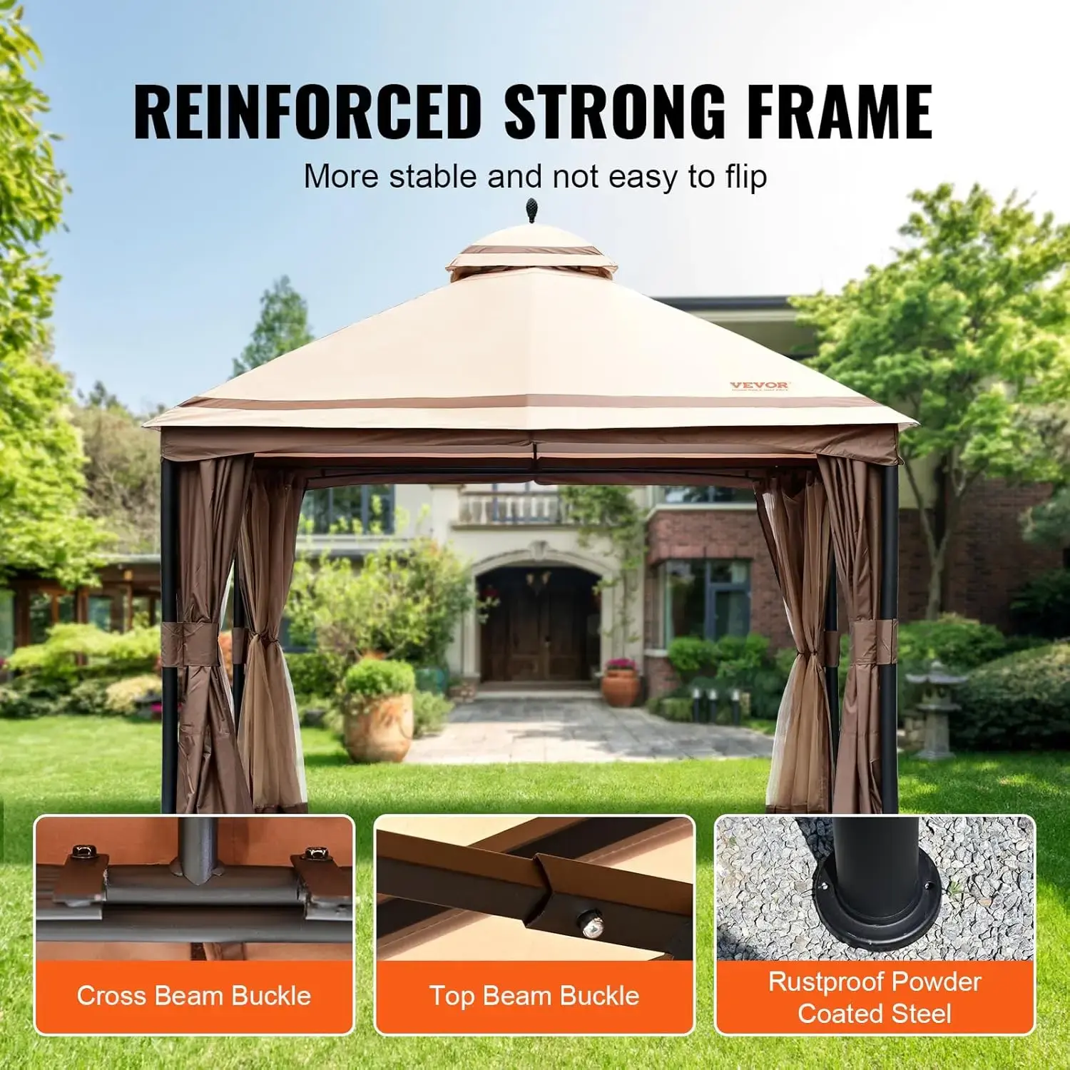 Patio Gazebo for 10-12 Person, 10 x 13 FT Backyard Gazebo, with Mosquito Netting, Metal Frame, and PU Coated 180G Polyester