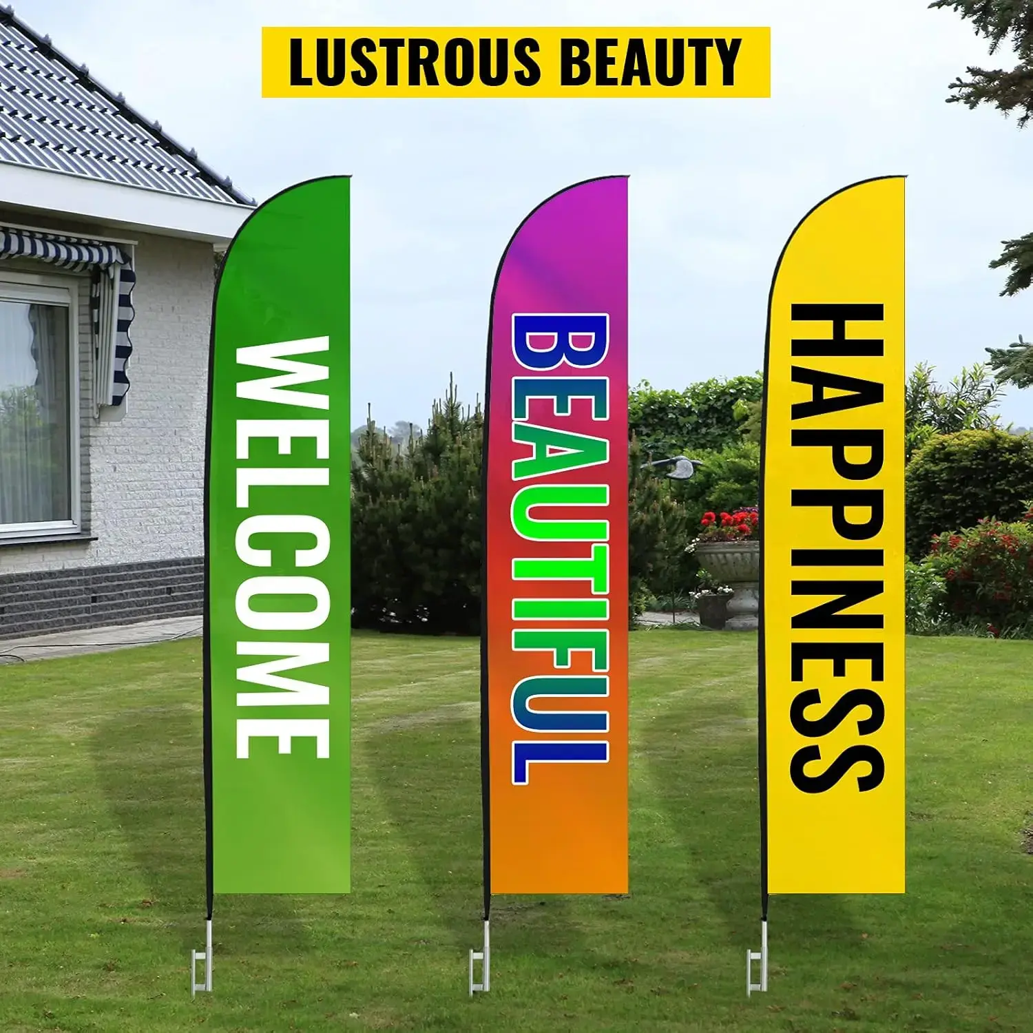 Advertising Flag Pole, 2 x Feather Flag Bundles with Ground Spike, 16 ft Windless Flag Pole Sets with Ground Mounting Stake