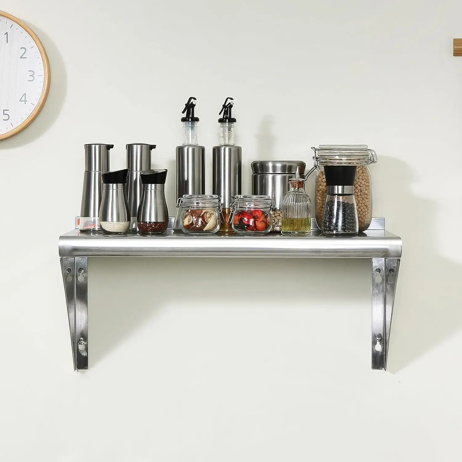 14" x 36" Stainless Steel Shelf, Wall Mounted Floating Shelving with Brackets, 300 lbs Load Capacity Commercial Shelves