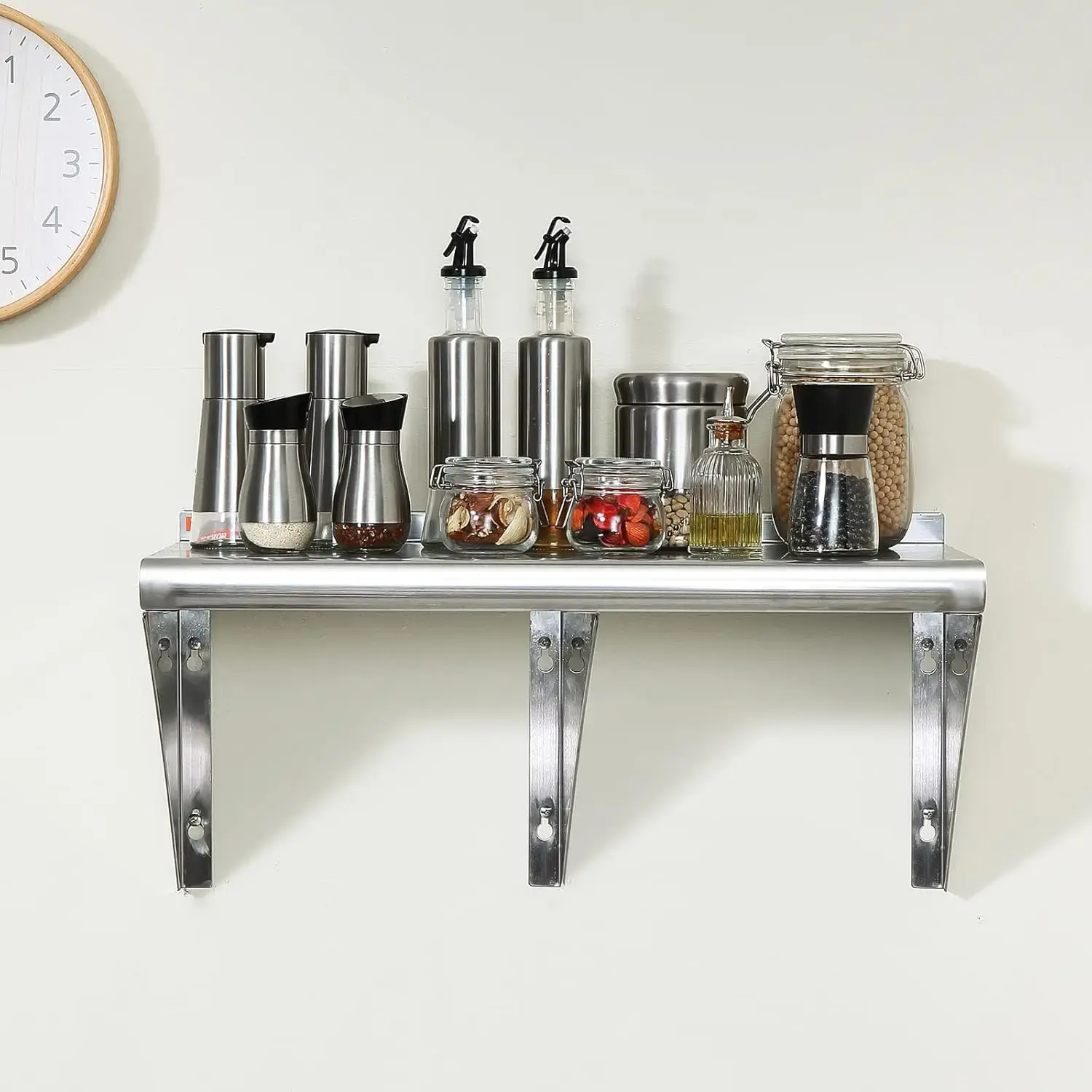 18" x 60" Stainless Steel Shelf, Wall Mounted Floating Shelving with Brackets, 450 lbs Load Capacity Commercial Shelves
