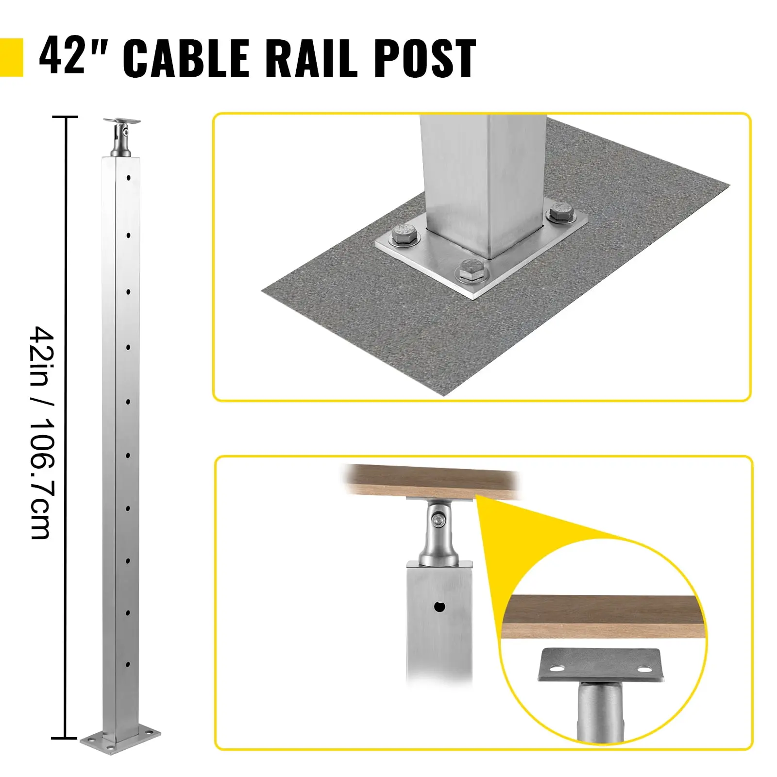 brand Cable Railing Post Level Deck Stair Post 42 x 0.98 x 1.97" Cable Handrail Post Stainless Steel Wire Drawing Deck Railing