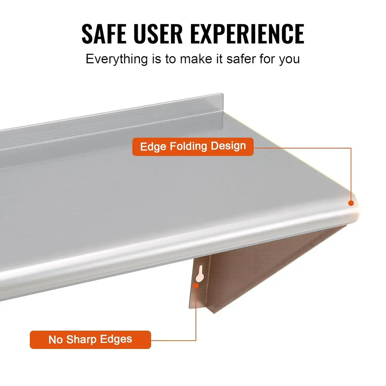 14" x 36" Stainless Steel Shelf, Wall Mounted Floating Shelving with Brackets, 300 lbs Load Capacity Commercial Shelves
