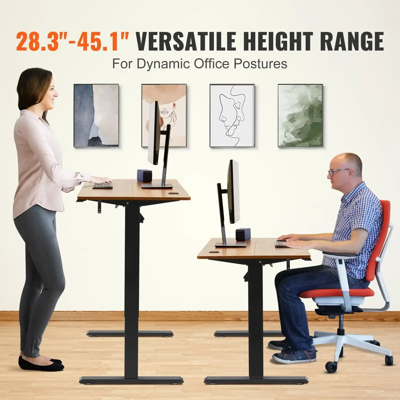 Height Adjustable Desk, 47.2 x 23.6 in, 3-Key Modes Electric Standing Desk, Whole Piece Desk Board, Sturdy Dual Metal Frame