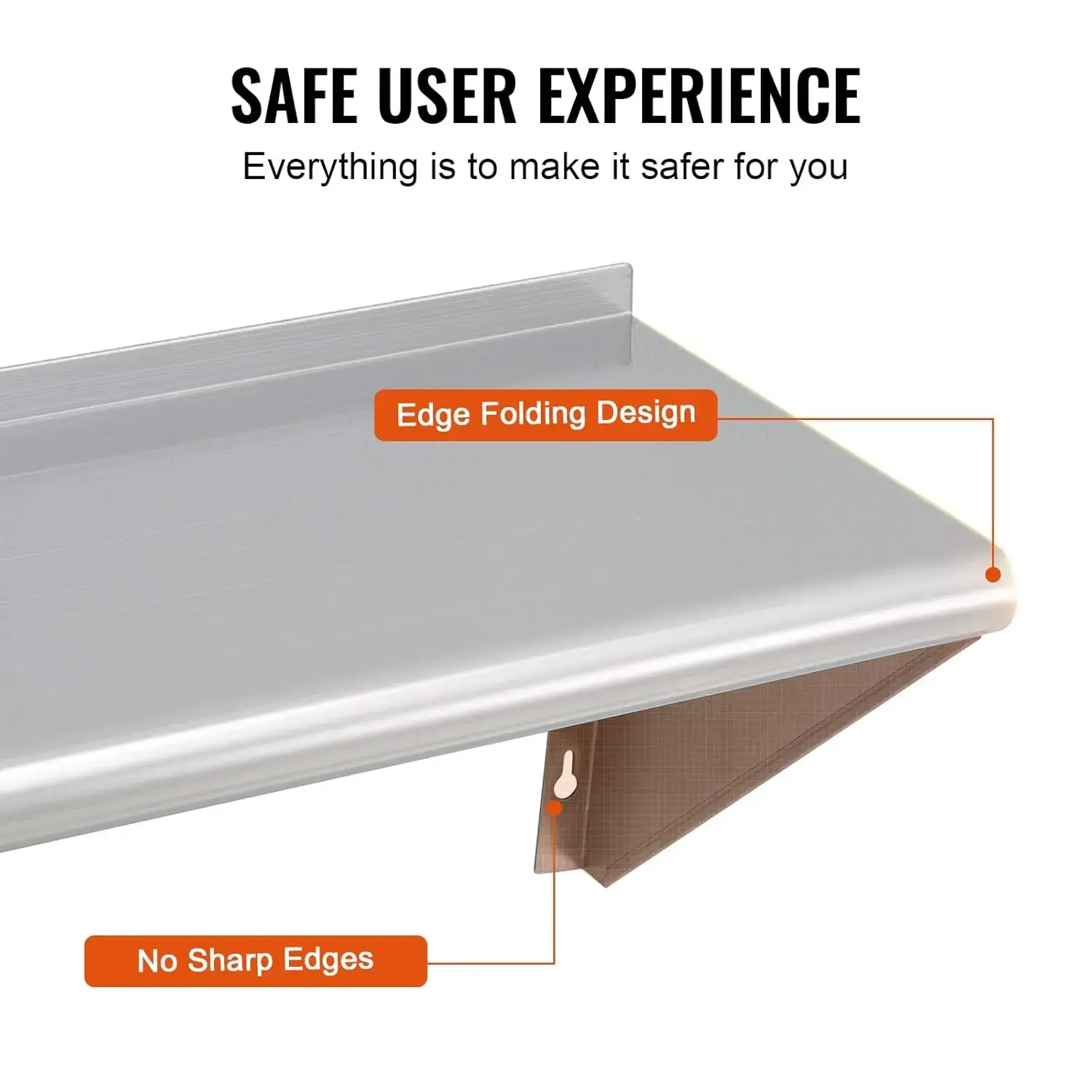 18" x 60" Stainless Steel Shelf, Wall Mounted Floating Shelving with Brackets, 450 lbs Load Capacity Commercial Shelves