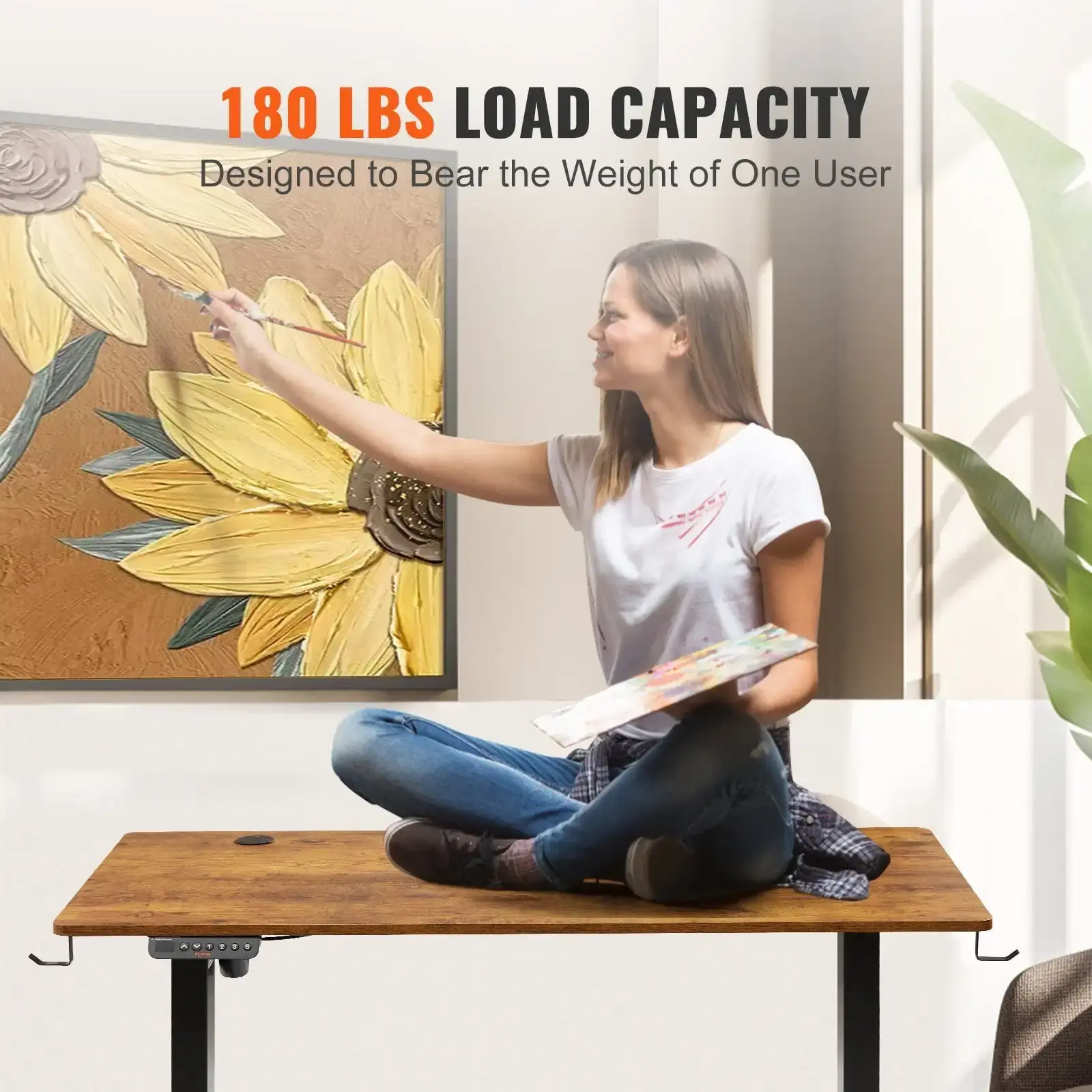 Height Adjustable Desk, 47.2 x 23.6 in, 3-Key Modes Electric Standing Desk, Whole Piece Desk Board, Sturdy Dual Metal Frame